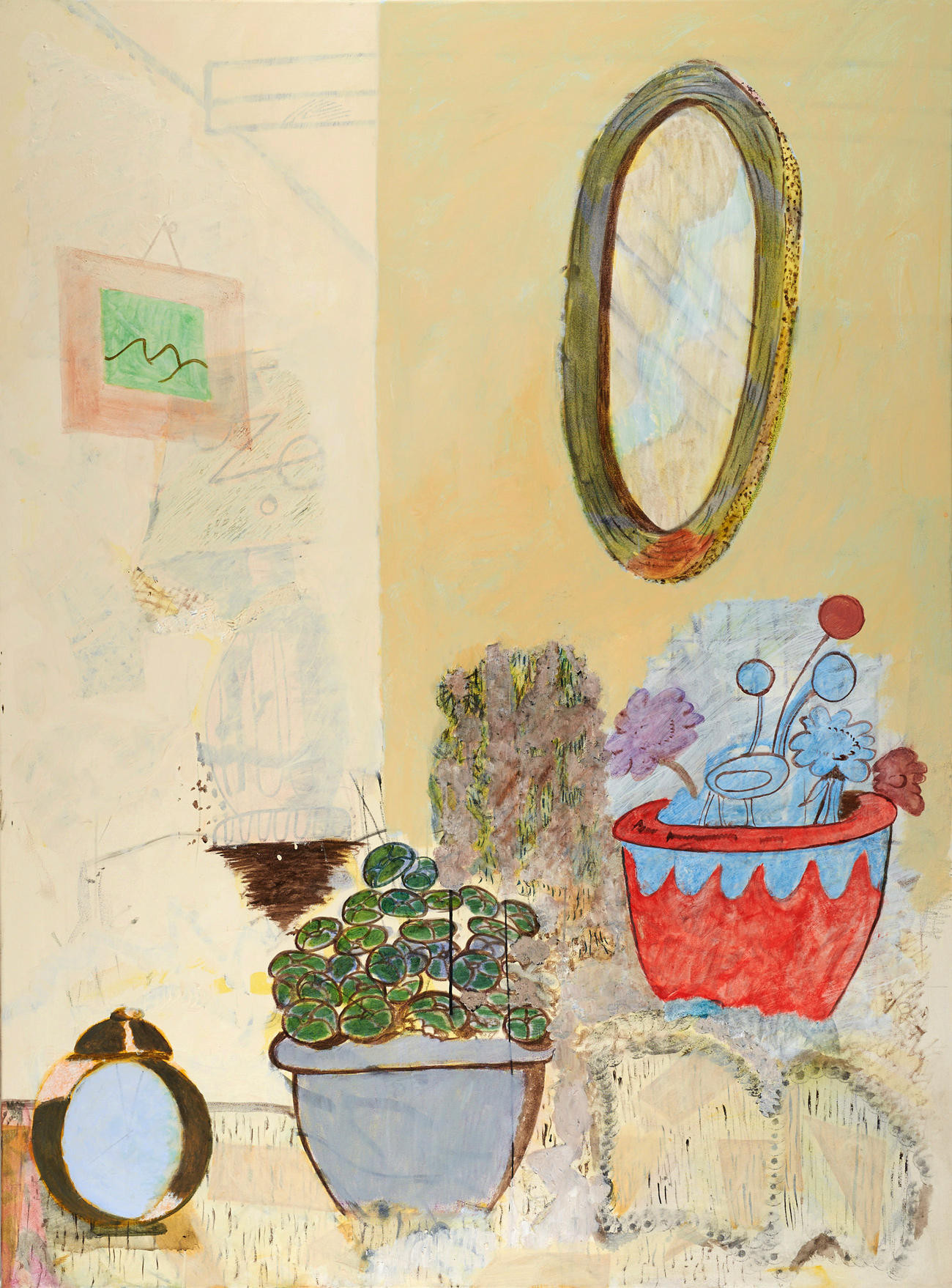 Interieur, 2019, Kreide, Eitempera, Acryl-, Ölfarbe auf Leinwand, 175x130 cm